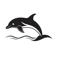 Dolphin Jumping Over Ocean Wave Silhouette