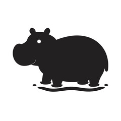 Hippo Standing In Shallow Water Silhouette