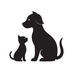Puppy And Kitten Together Silhouette