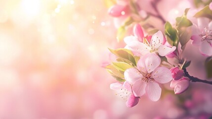 Fototapeta premium Apple tree branch with pretty, bright spring flowers blooming. 