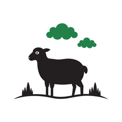 Sheep Grazing In Field Scene Silhouette