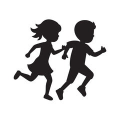 Siblings Running Happily Together Silhouette