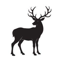 Stag With Large Antlers Display Silhouette