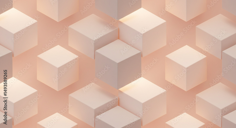 Poster elegant soft pink background with floating 3d cubes for modern designs