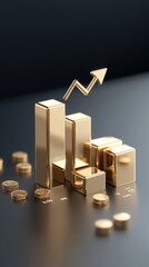 Financial Growth Concept - Golden Bar Chart with Rising Arrow and Coins concept financial growth tea