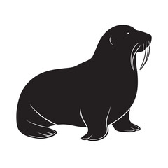Walrus With Long Curved Tusks Silhouette