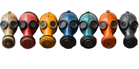 Set of Gas Masks in Various Colors png Isolated on white transparent background
