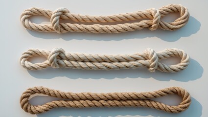 Obraz premium Variety of ropes displayed on a white surface.