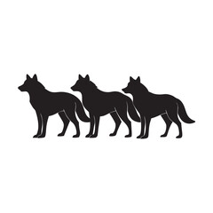 Wolf Pack Standing In Formation Silhouette