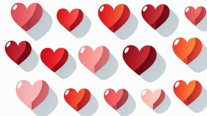 Red Hearts with Long Shadows on White Background &ndash; Flat Style Vector Illustration for Love and Valentine&rsquo;s Day