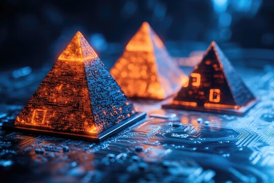 Glowing pyramids on circuit board