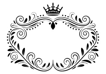 Elegant crowned frame black and white vector design