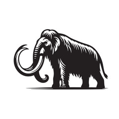 Black Color Mastodon Silhouette Vector Illustration, Solid White Background. minimal vector design