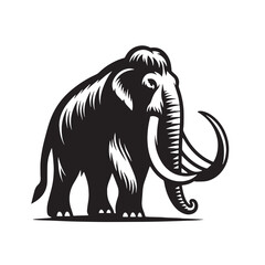Black Color Mastodon Silhouette Vector Illustration, Solid White Background. minimal vector design
