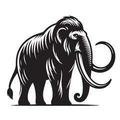 Black Color Mastodon Silhouette Vector Illustration, Solid White Background. minimal vector design