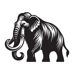 Black Color Mastodon Silhouette Vector Illustration, Solid White Background. minimal vector design