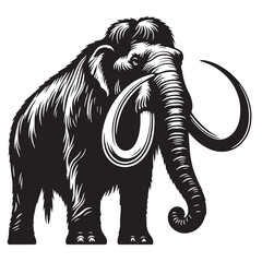 Black Color Mastodon Silhouette Vector Illustration, Solid White Background. minimal vector design