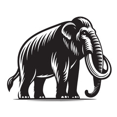 Black Color Mastodon Silhouette Vector Illustration, Solid White Background. minimal vector design