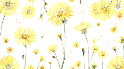 Obraz premium Seamless pattern with hand painted watercolor yellow flowers and leaves