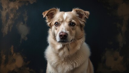 Image of a dog with a dark background. Mixed media