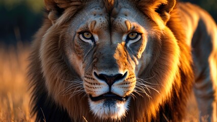 Fototapeta premium Close-up image of a menacing lion revealing its teeth