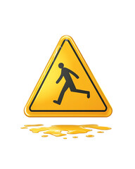 Isolated transparent A caution sign warns about slippery surfaces, promoting safety awareness. PNG die-cut element for advertising