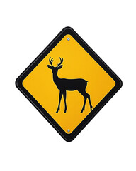 Isolated transparent Wildlife crossing sign alerting drivers to watch for deer on the road. PNG die-cut element for advertising