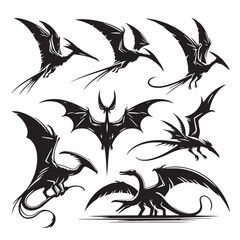 Black Color Pteranodon Silhouette Vector Illustration, Solid White Background. minimal vector design © blackworld