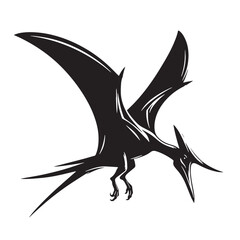 Black Color Pteranodon Silhouette Vector Illustration, Solid White Background. minimal vector design © blackworld