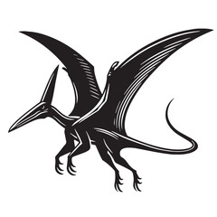 Black Color Pteranodon Silhouette Vector Illustration, Solid White Background. minimal vector design © blackworld