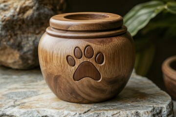 Wooden pet urn with engraved paw print