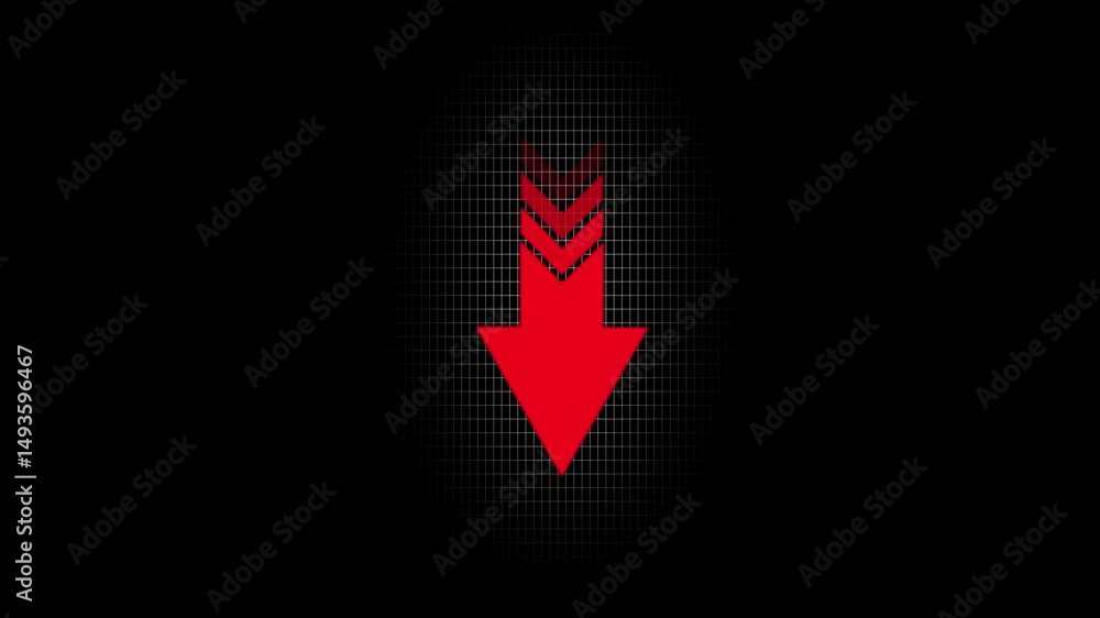 Poster glowing red colored animation of sweep arrow icon. downward and transparent with pointing arrow icon