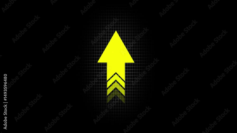 Poster glowing yellow colored animation of sweep arrow icon. upward and transparent with pointing arrow ico