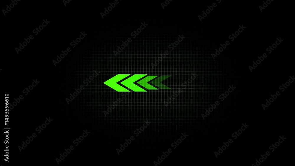 Poster arrow direction concept green color arrow moving left on black background. left direction arrow icon