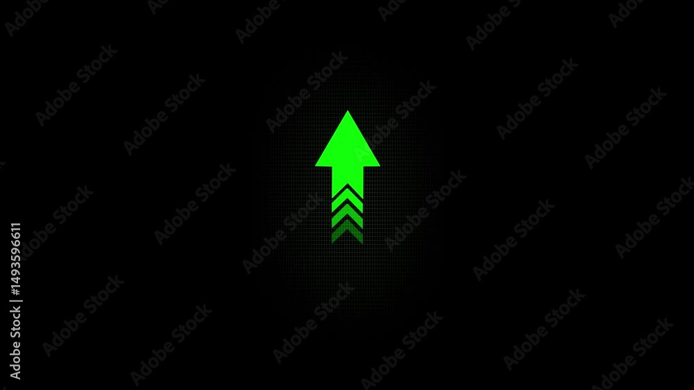 Poster glowing green colored animation of sweep arrow icon. upward and transparent with pointing arrow icon
