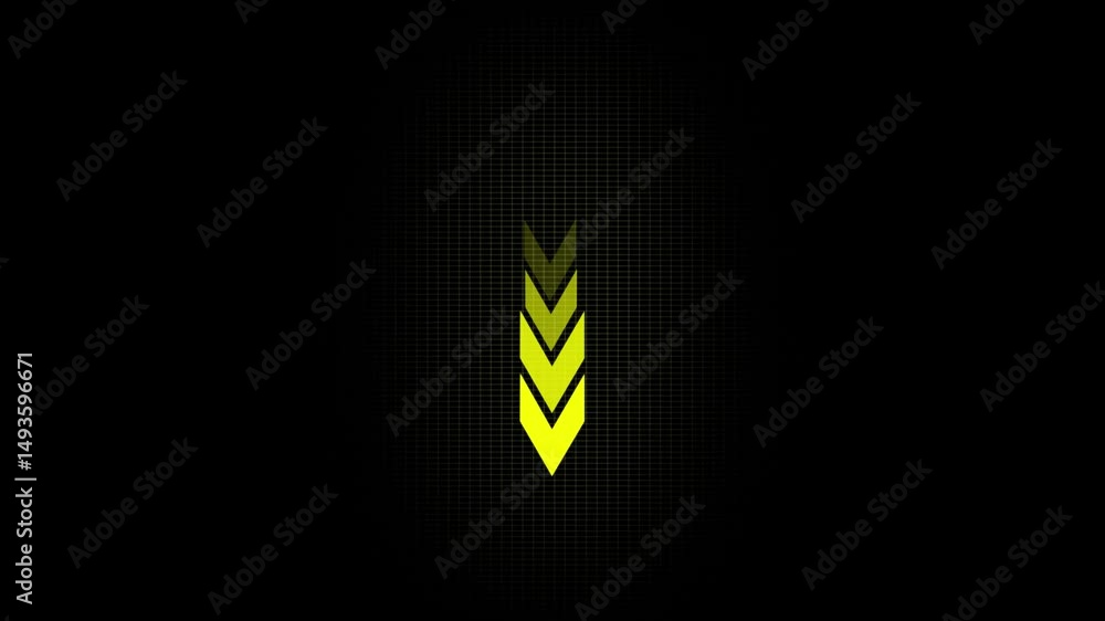 Poster arrow direction concept yellow color arrow moving down on black background. down direction arrow ico