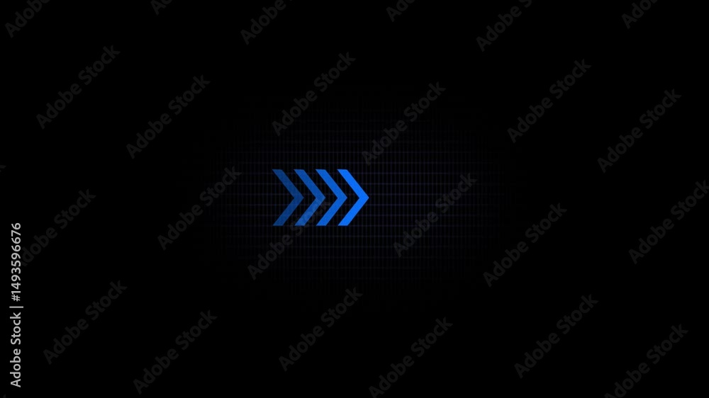Poster glowing blue colored animation of sweep arrow icon. rightward and transparent with pointing arrow ic