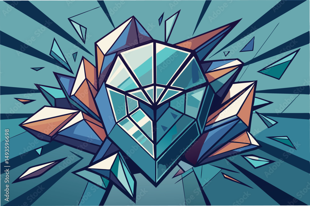 Leinwandbilder vector illustration of a geometric crystal explosion in vibrant colors, showcasing an artistic inter
