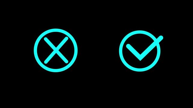 Right vs Wrong Icons: Visual Guide to Confirmation and Rejection,check mark and cross mark signs icon animation. right and wrong animated icons on black background,4k video footage,