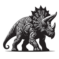 Black Color Triceratops Silhouette Vector Illustration, Solid White Background. minimal vector design