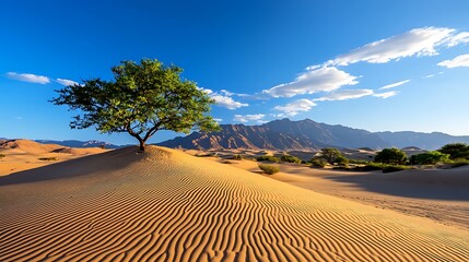 there is a lone tree in the middle of the desert
