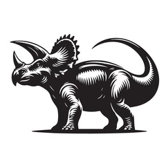 Black Color Triceratops Silhouette Vector Illustration, Solid White Background. minimal vector design