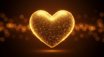 Fototapeta premium Glowing Golden Heart Illustration Love and Romance, Ideal for Valentines, Weddings, and Anniversary Celebrations