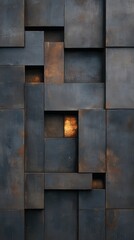 Exploration of textures and light in a modern steel wall adorned with varied squares