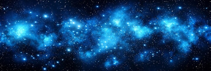 An electric blue galaxy illuminated by twinkling stars. 