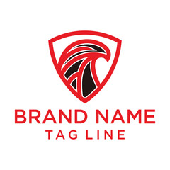 Abstract logo featuring a stylized eagle head in black and red within a shield. Modern and powerful design suitable for security, sports, or brands seeking a strong, protective symbol.