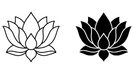 Lotus flower black and white line art vector illustration
