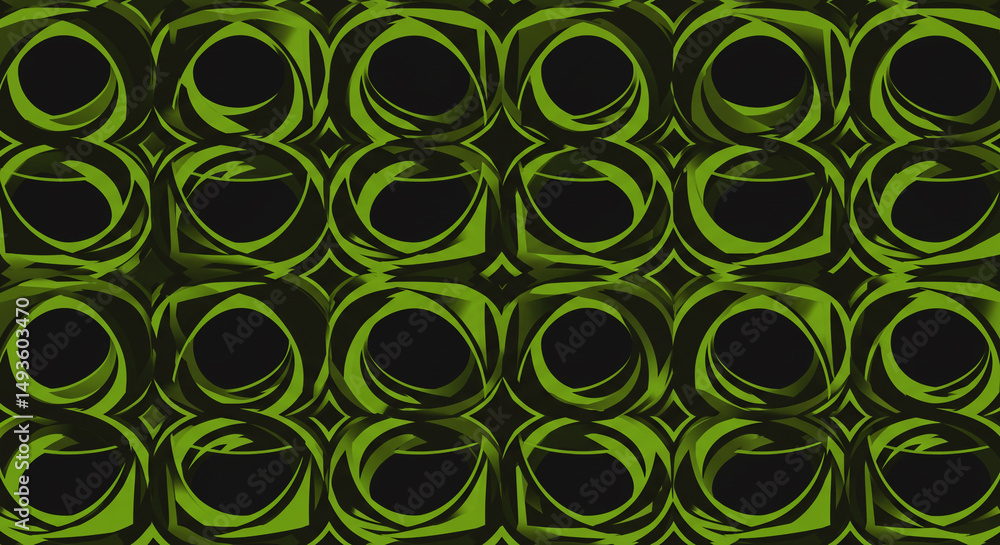 Poster abstract circular pattern in green and black creates a mesmerizing background