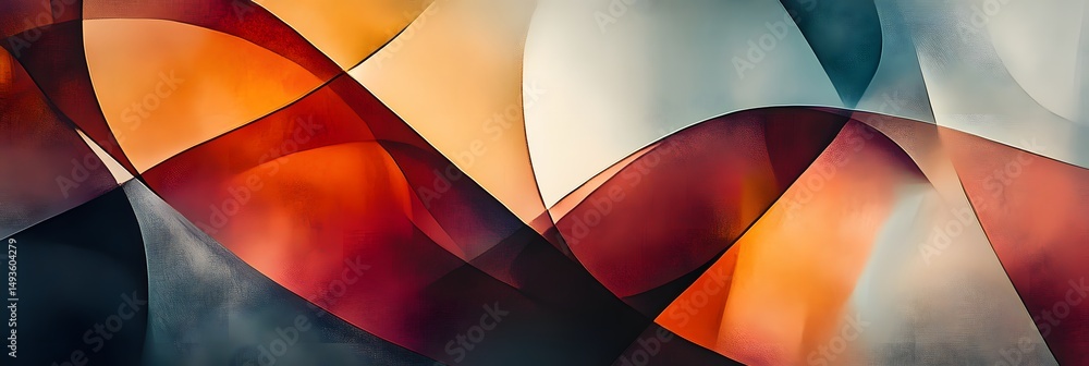 Poster abstract composition of overlapping shapes and hues.