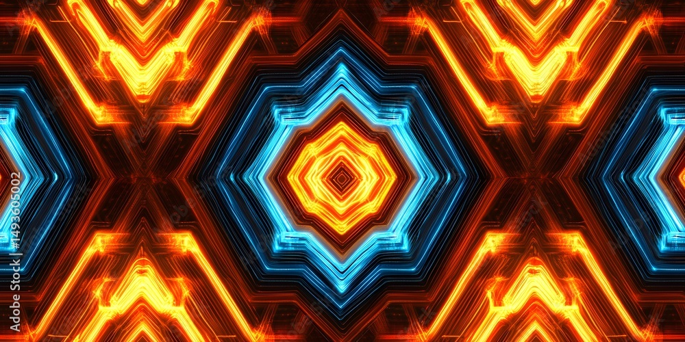 Poster abstract symmetrical pattern of glowing lines.
